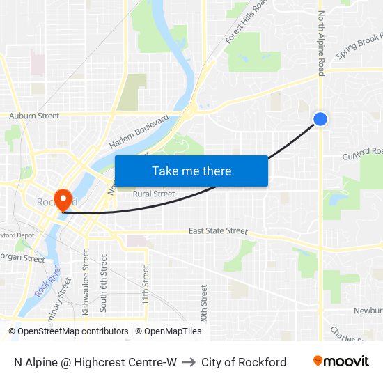 N Alpine @ Highcrest Centre-W to City of Rockford map