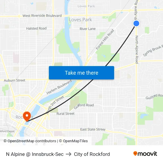 N Alpine @ Innsbruck-Sec to City of Rockford map