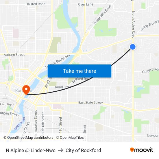 N Alpine @ Linder-Nwc to City of Rockford map