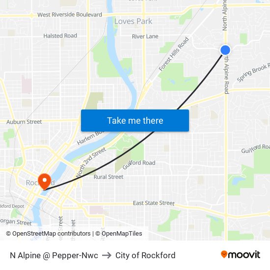 N Alpine @ Pepper-Nwc to City of Rockford map