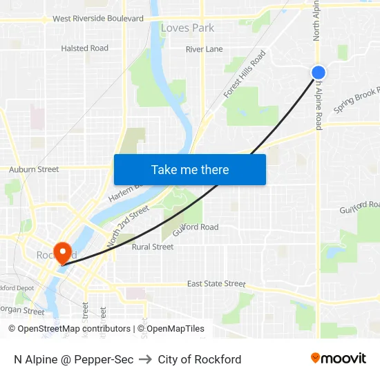 N Alpine @ Pepper-Sec to City of Rockford map