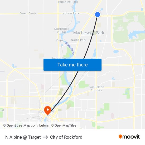 N Alpine @ Target to City of Rockford map