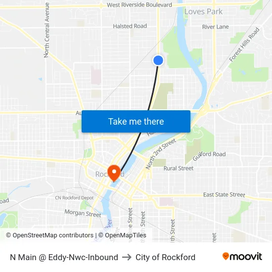 N Main @ Eddy-Nwc-Inbound to City of Rockford map