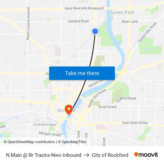 N Main @ Rr Tracks-Nwc-Inbound to City of Rockford map