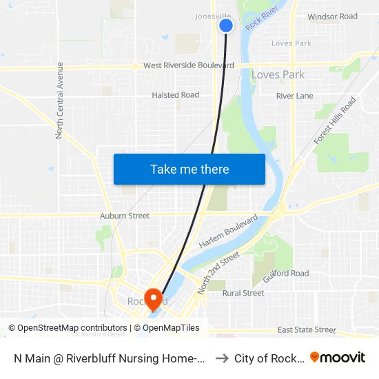 N Main @ Riverbluff Nursing Home-S-Inbound to City of Rockford map