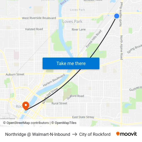 Northridge @ Walmart-N-Inbound to City of Rockford map
