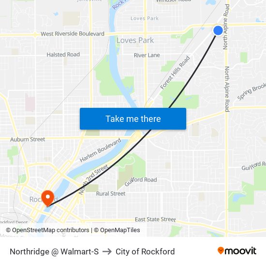 Northridge @ Walmart-S to City of Rockford map