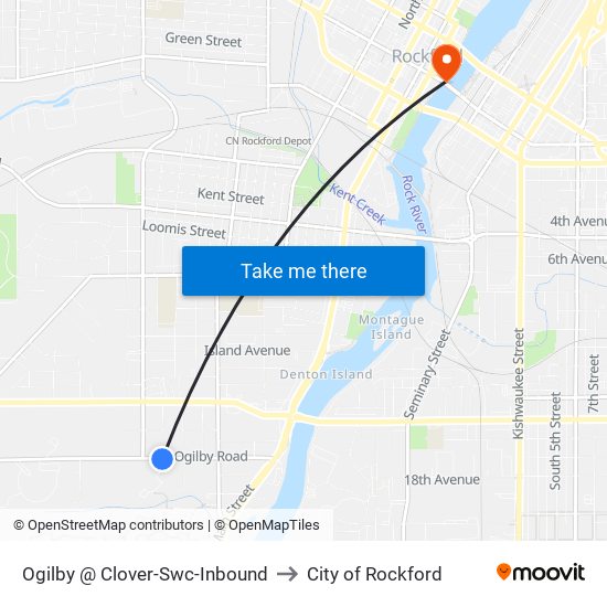 Ogilby @ Clover-Swc-Inbound to City of Rockford map