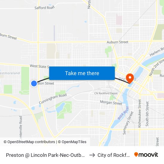 Preston @ Lincoln Park-Nec-Outbound to City of Rockford map