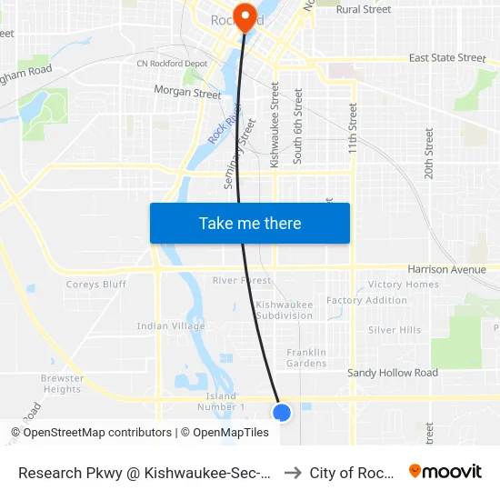 Research Pkwy @ Kishwaukee-Sec-Outbound to City of Rockford map