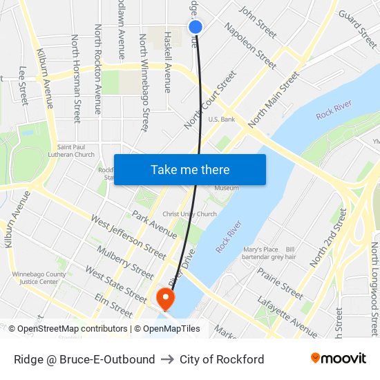 Ridge @ Bruce-E-Outbound to City of Rockford map