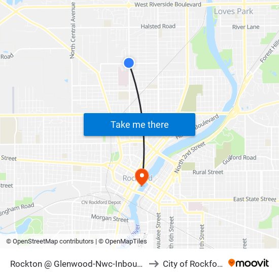 Rockton @ Glenwood-Nwc-Inbound to City of Rockford map