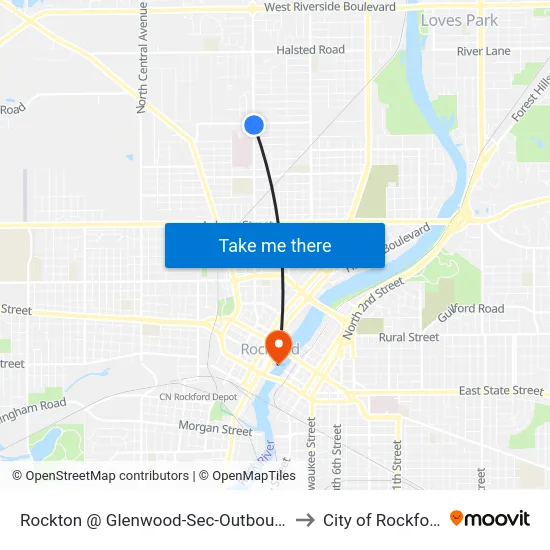 Rockton @ Glenwood-Sec-Outbound to City of Rockford map
