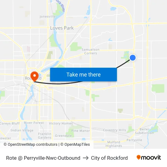 Rote @ Perryville-Nwc-Outbound to City of Rockford map