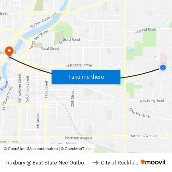 Roxbury @ East State-Nec-Outbound to City of Rockford map