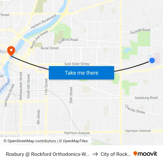 Roxbury @ Rockford Orthodonics-W-Inbound to City of Rockford map