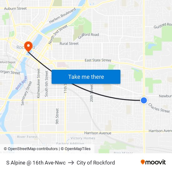 S Alpine @ 16th Ave-Nwc to City of Rockford map