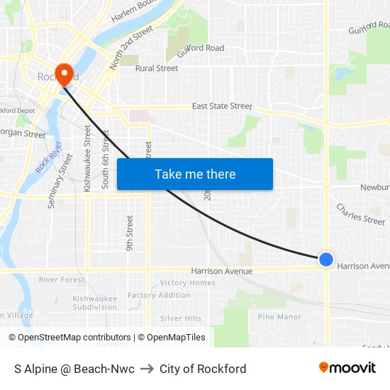 S Alpine @ Beach-Nwc to City of Rockford map