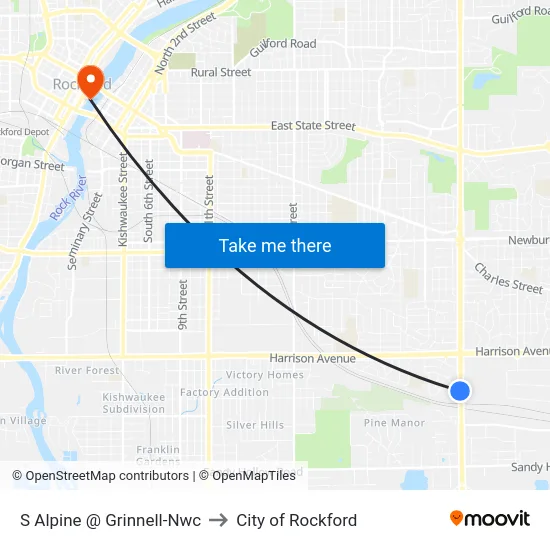 S Alpine @ Grinnell-Nwc to City of Rockford map