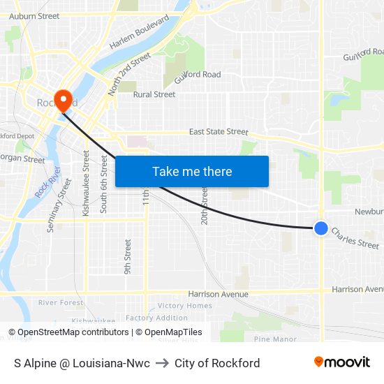 S Alpine @ Louisiana-Nwc to City of Rockford map