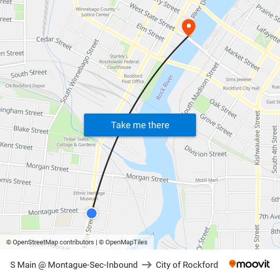 S Main @ Montague-Sec-Inbound to City of Rockford map