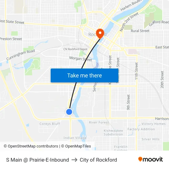 S Main @ Prairie-E-Inbound to City of Rockford map