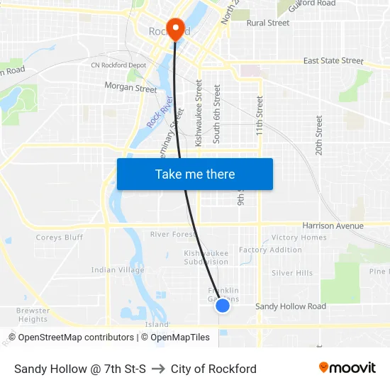 Sandy Hollow @ 7th St-S to City of Rockford map