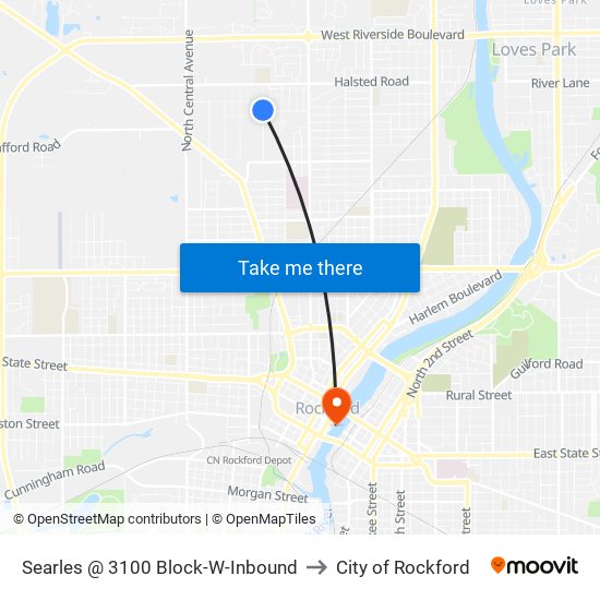 Searles @ 3100 Block-W-Inbound to City of Rockford map