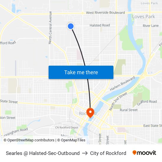 Searles @ Halsted-Sec-Outbound to City of Rockford map