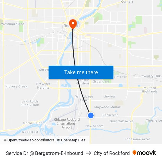 Service Dr @ Bergstrom-E-Inbound to City of Rockford map