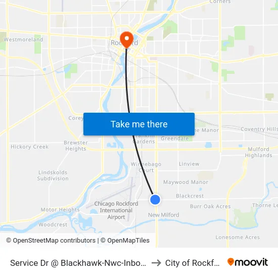 Service Dr @ Blackhawk-Nwc-Inbound to City of Rockford map