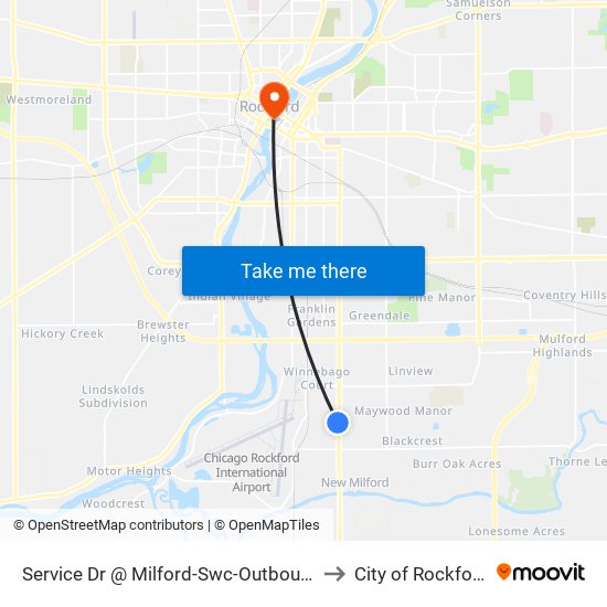 Service Dr @ Milford-Swc-Outbound to City of Rockford map