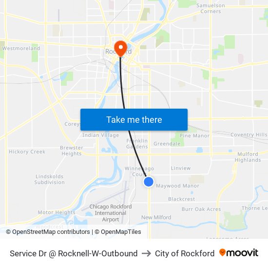 Service Dr @ Rocknell-W-Outbound to City of Rockford map