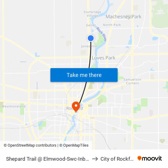 Shepard Trail @ Elmwood-Swc-Inbound to City of Rockford map