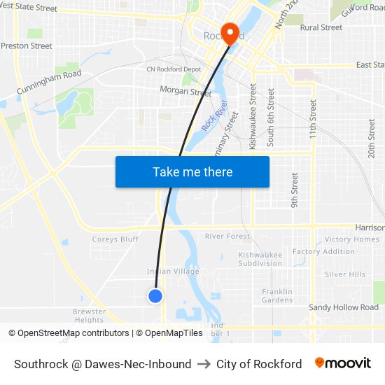 Southrock @ Dawes-Nec-Inbound to City of Rockford map