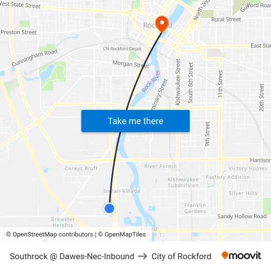 Southrock @ Dawes-Nec-Inbound to City of Rockford map