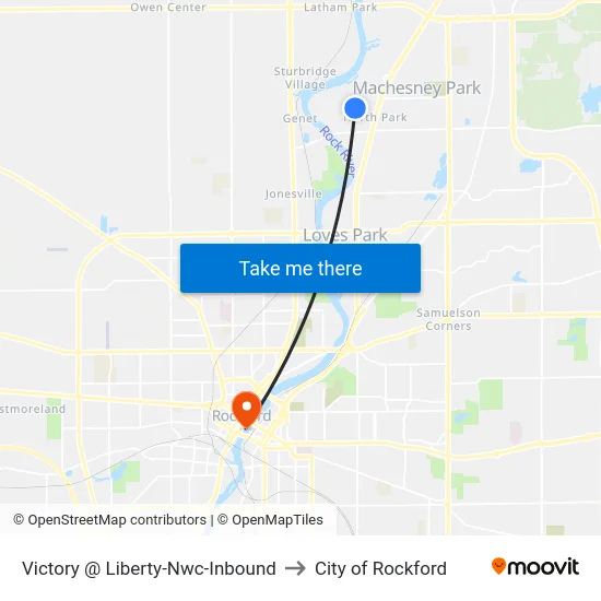 Victory @ Liberty-Nwc-Inbound to City of Rockford map