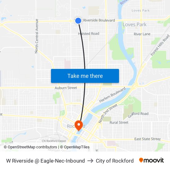 W Riverside @ Eagle-Nec-Inbound to City of Rockford map