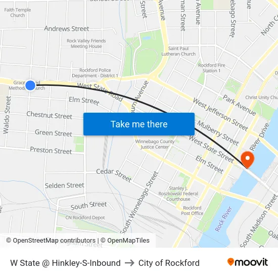 W State @ Hinkley-S-Inbound to City of Rockford map