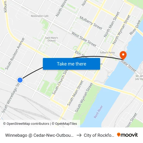 Winnebago @ Cedar-Nwc-Outbound to City of Rockford map