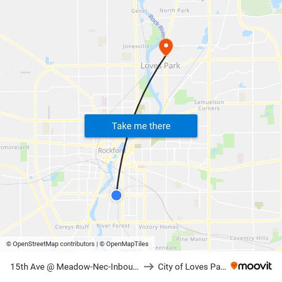 15th Ave @ Meadow-Nec-Inbound to City of Loves Park map