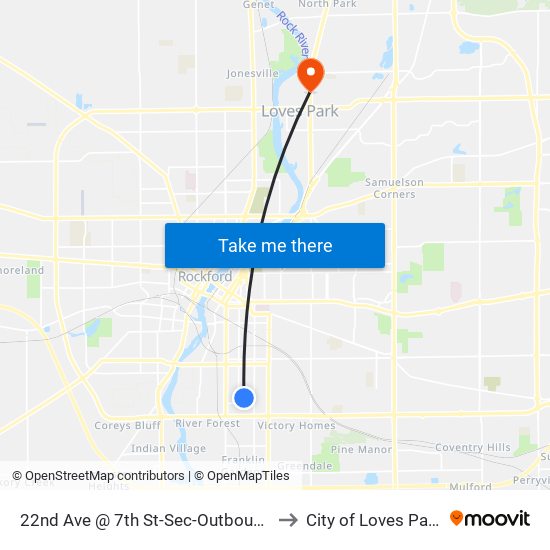 22nd Ave @ 7th St-Sec-Outbound to City of Loves Park map