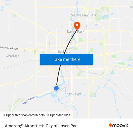 Amazon@ Airport to City of Loves Park map