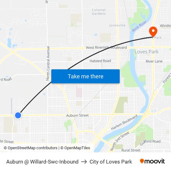 Auburn @ Willard-Swc-Inbound to City of Loves Park map
