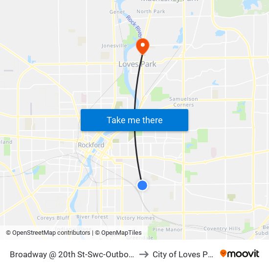 Broadway @ 20th St-Swc-Outbound to City of Loves Park map