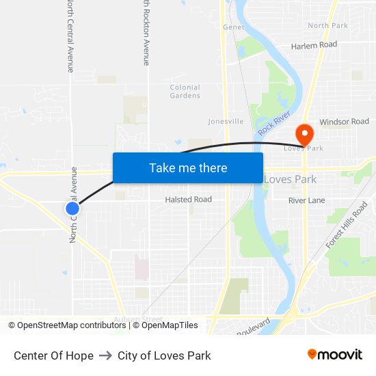 Center Of Hope to City of Loves Park map