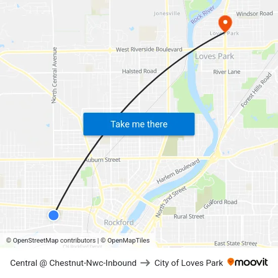 Central @ Chestnut-Nwc-Inbound to City of Loves Park map