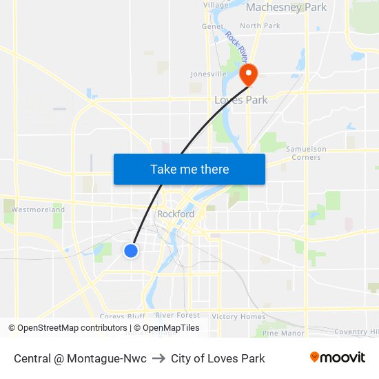 Central @ Montague-Nwc to City of Loves Park map