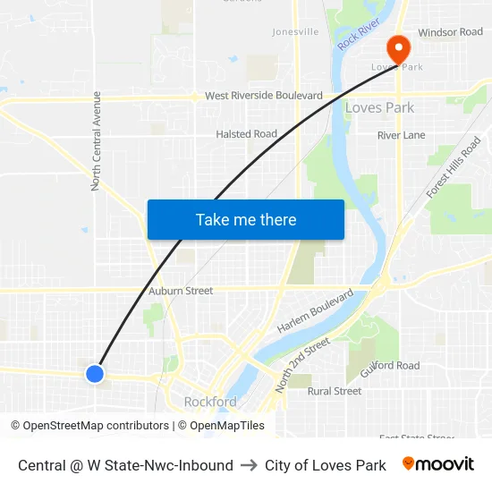 Central @ W State-Nwc-Inbound to City of Loves Park map