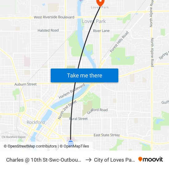 Charles @ 10th St-Swc-Outbound to City of Loves Park map